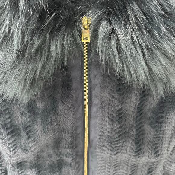 Marc New York Andrew Marc Women's MD Deep Navy Faux Fur Gold Zip Sleeveless Vest - Picture 3 of 5